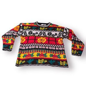 Chateau‎ Vintage 90s Knit Sweater Size Medium Abstract Colorful Crewneck Sweater